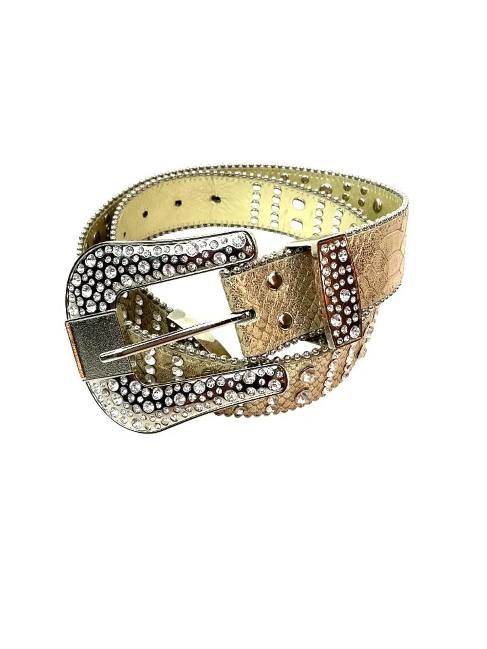 New Western Bling Rhinestone Studded Belt With Silver Buckle Womens Small Metall